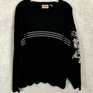 Vintage ZONZ 90s acrylic striped v neck sweater‎ size large embroidered dragon